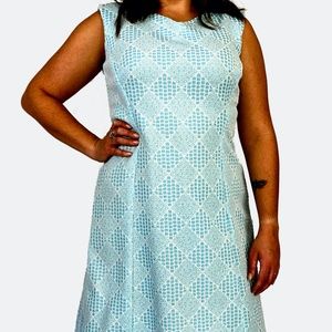 1970's Blue Diamond Print Dress